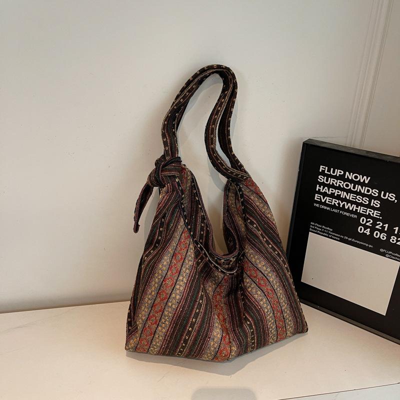 Lazy Canvas Bag Women's Fashion New Retro Shoulder Bag Large Capacity Tote Bag Striped Messenger Bag