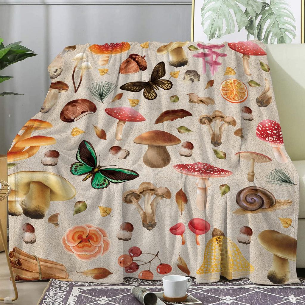 Mushroom Hippie Teppe Moth Gothic Witchy Flanell Teppe for All Season Sun Moon Fuzzy Soft Sofa Kontor Teppe