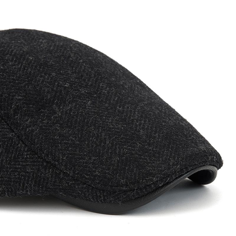 Men's Thick Ear Protecting Forward Cap Elderly Winter Wool Retro Forward Cap Newsboy Cap