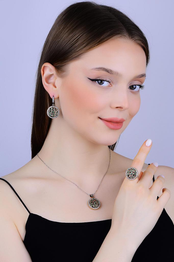 Authentische Smaragd-Silberhalskette, Halskette im osmanischen Design, türkische handgefertigte Halskette, einzigartige Geschenkidee für Sie, Halskette im Vintage-Stil