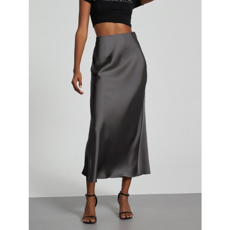 Dámská temperamentní elegantní saténová sukně s hedvábnou texturou, zeštíhlující sukně