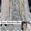 1/2/3yards Sequin Embroidered Lace Fabric Colorful Branches Butterfly Blue Snowflake Sequin Heavy Embroidery Tulle Fabric