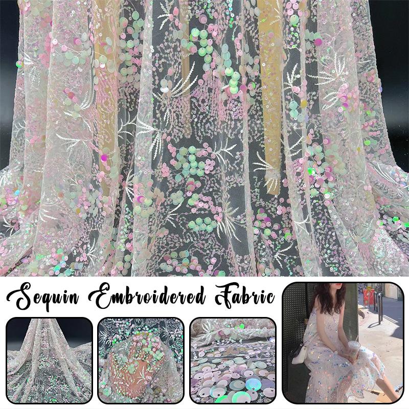 1/2/3yards Sequin Embroidered Lace Fabric Colorful Branches Butterfly Blue Snowflake Sequin Heavy Embroidery Tulle Fabric