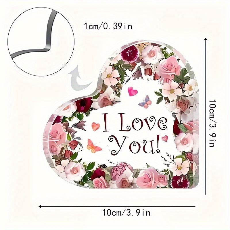 2D Flat, "I Love You" Valentine'S Day Gift Acrylic Heart-Shaped Rose Desktop Decoration, Suitable for Wall Decoration, Porch, Room, Villa, Accents Hom