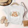 Cute Orange Tabby Cat Club Printed Summer T-shirt Top for Women Round Neck Short Sleeved Comfortable Casual Women's Clothing