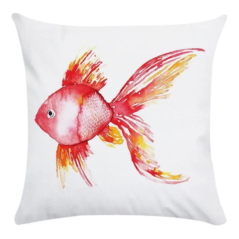 Móda Domácí Dekorace Vzor Zlaté Rybky a Medúzy Tištěný Super Měkký Povlak na Polštář Kancelářský Potah na Sedák