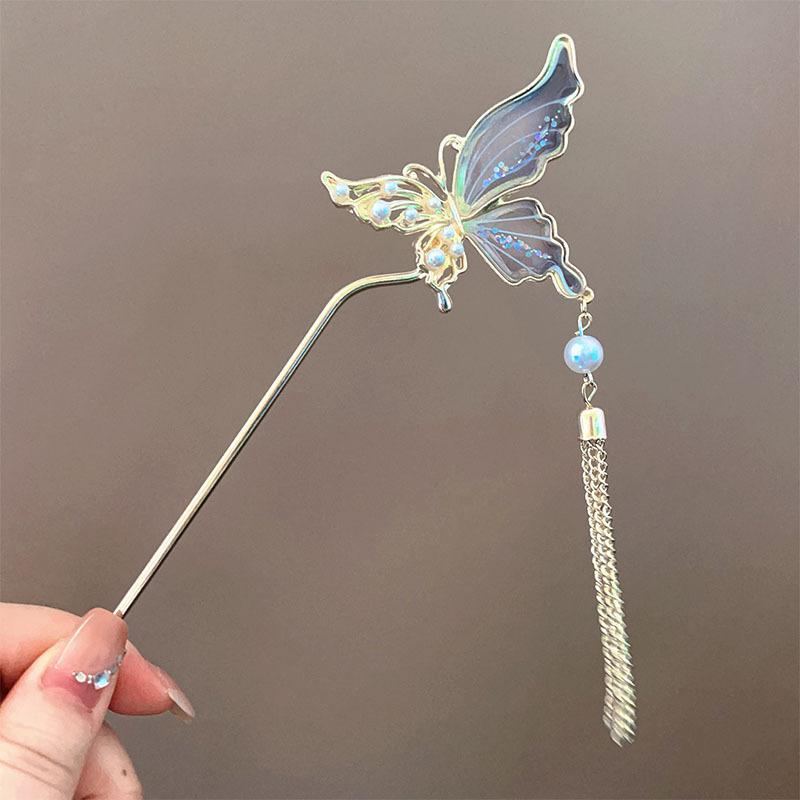 Glitter Pearl Tassel Hairpin Vintage Chinese Style Butterfly Hair Stick Women Girls Jewelry Hair Accessories Hanfu Hairpins