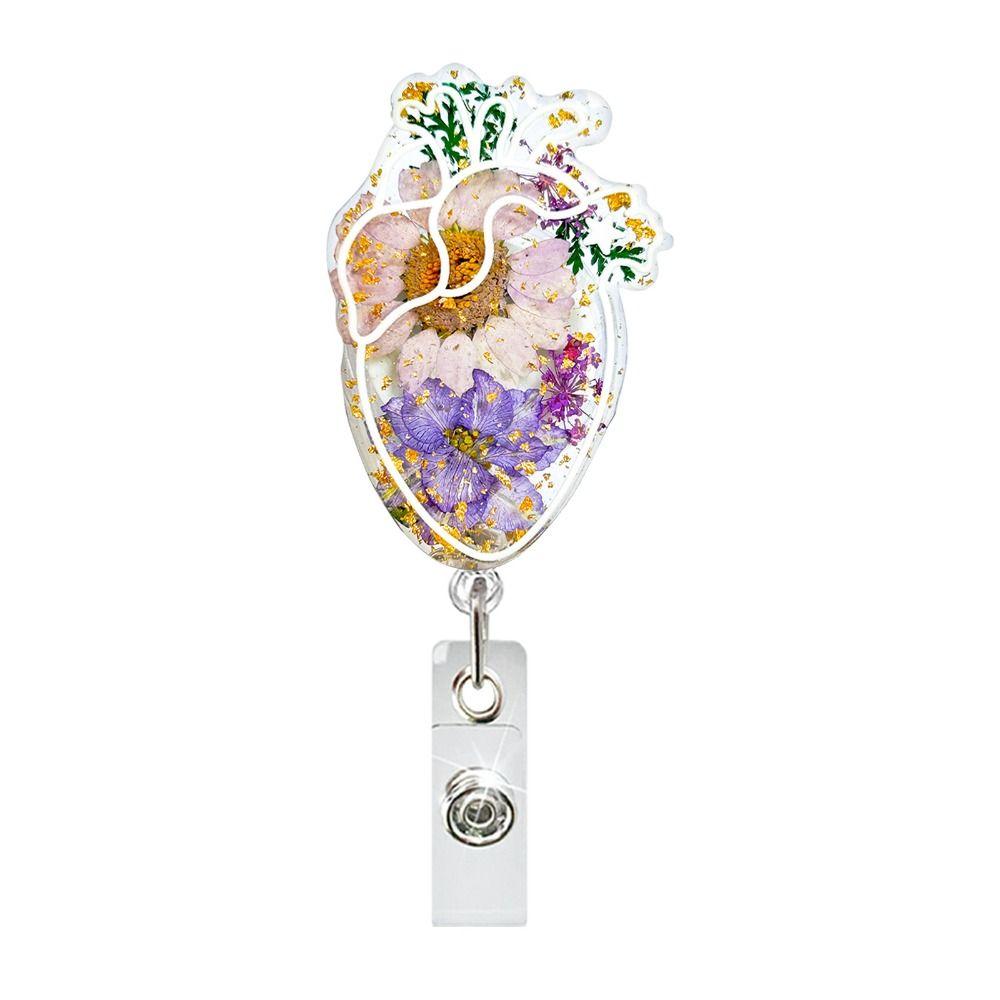 High Resilience Heart Badge Clip Fall-proof Nurse Badge Holder Daisies Pattern Badge Clip  Name Tag