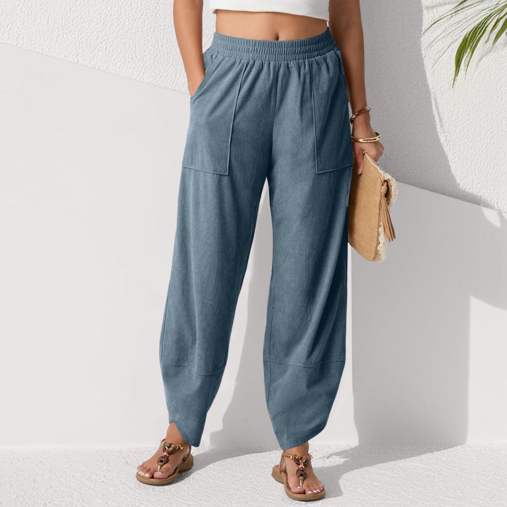 Fashion Trend Women's Solid Color Pocket Casual Cropped Pants