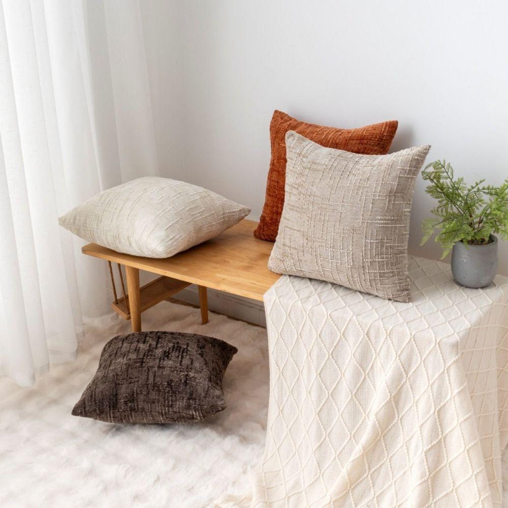 50cm Cushion Cover Japanese Style Bamboo Textured Throw Pillow Case Solid Color Jacquard Sofa Pillowcase Living Room