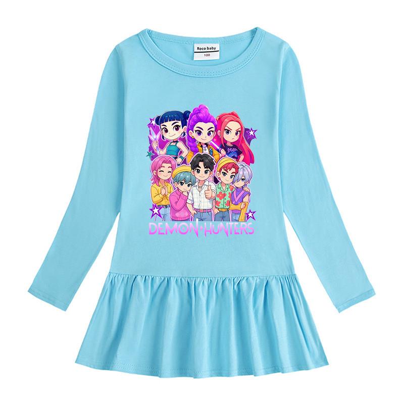 Multi-color Girls Kpop Rumi Zoey Mira Hunters Print Pleat Mesh Dress