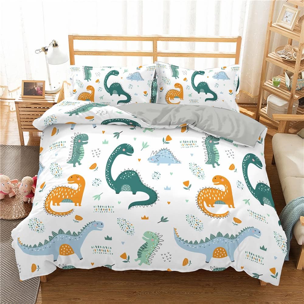 Cartoon Dinosaur Duvet Cover Kawaii Dinosaurs Comforter Cover Jungle Ancient Animals Bedding Set For Girls Boys Full King Size