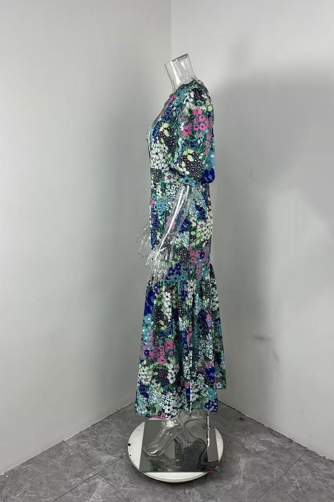 2026 Women's Fashion Slim Fit Printed Pleated Dress