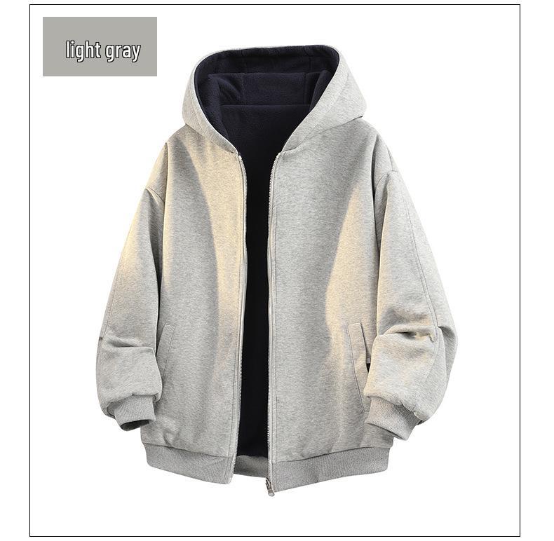 Men's Reversible Trendy Loose Hooded Jacket, Black/Light Gray, Spring/Autumn Casual Sportswear.