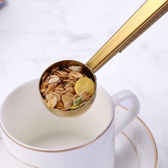 2-in-1 Löffel und Beutelclip, Messlöffel aus Edelstahl, Multifunktionaler Pulverversiegler für Milchkaffee, Luftdichter Clip