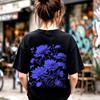 Black Floral Back Print Shirt | Dark Chrysanthemum Illustration Tee