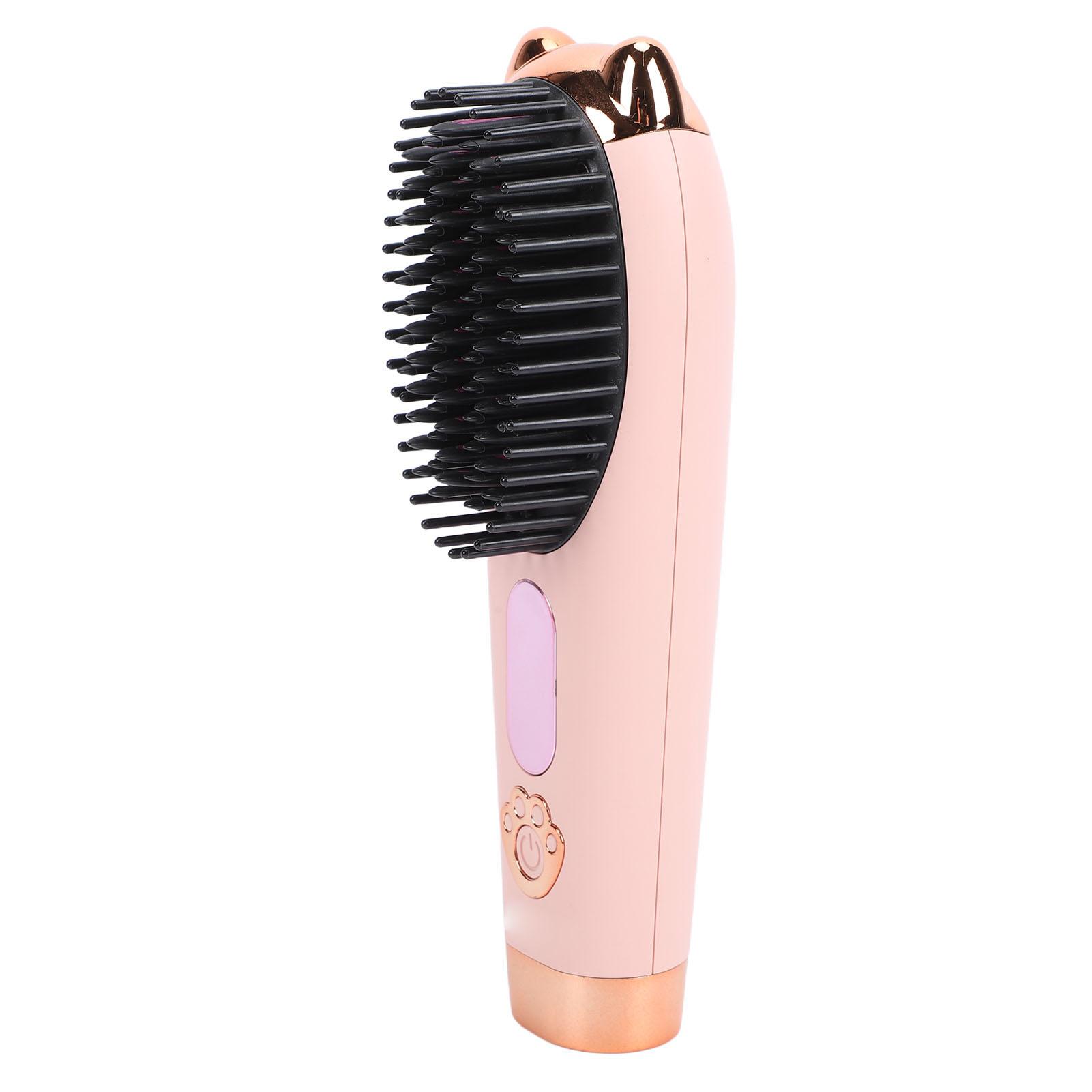 Cordless Straightening Brush 3 Temperature Settings 3000mAh Battery Portable Hair Straightener Brush Pink