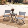 3 Pieces Outdoor Bistro Set Glass Top Outdoor Table And 2 Folding Chairs With Protecting Feet Grey