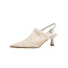 Mode Mode Ihålig Andningsbar Mesh Spetsig Tå Stilett Höga Klackar Dam Pumps 2025 Nya Sommar Slingback Sandaler Klänning Damskor