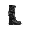 Skinny Medium Boots Children 2025 Autumn and Winter New British Style Retro Belt Buckle Western Boots Inner Heightening Stacking Boots