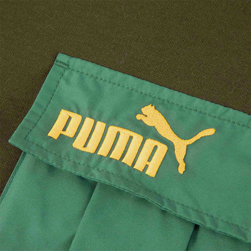 Puma Logo Print Pocket Crew Neck Pullover Sweatshirt Men Tops Military-Green 539699-23