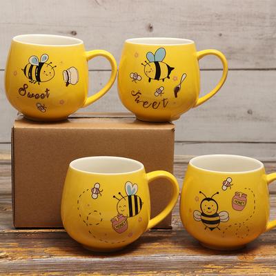 Ceramic Coffee Mug 11OZ Milk Cup Drinkware Yellow Bee Pattern Teacup Simple Creative Mugs Handle Cup