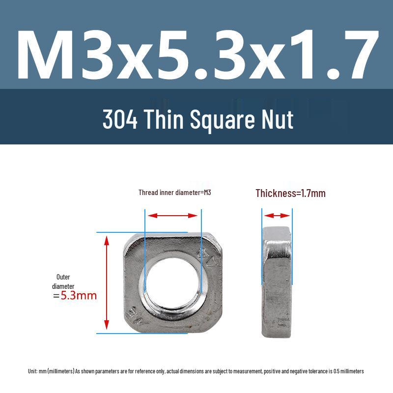 Yi Gu 304 Stainless Steel Thin Square Lock Nut M3/M4