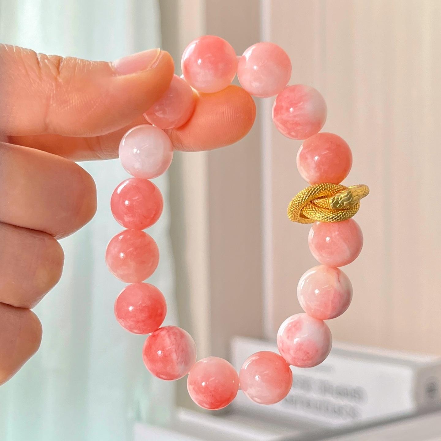 Peach-Colored Quartzite Stone Bracelet Bracelet.