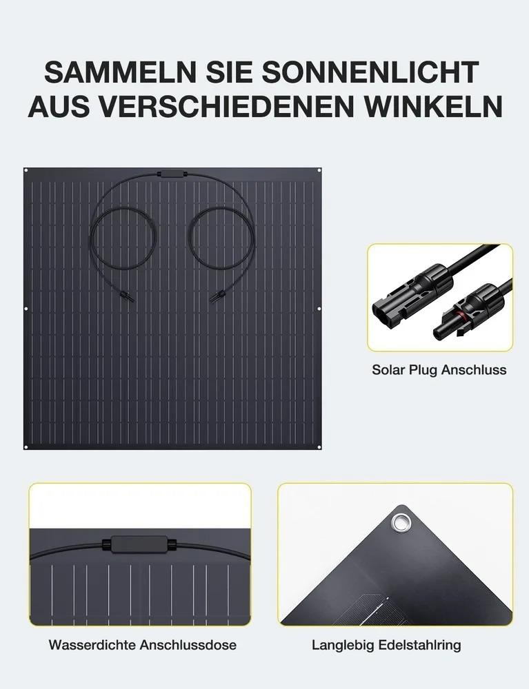 Painel Solar Flexível de 480W (2×240W) Módulo Solar Monocristalino, Revestimento ETFE, para RV, Caravana, Barco, Telhado,