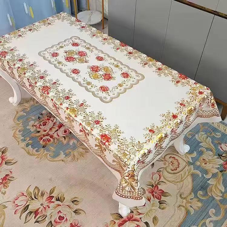 Waterproof Oil-Proof Red Yarn Tablecloth for Dining or Coffee Table (90x150 Cm) - New Year Design