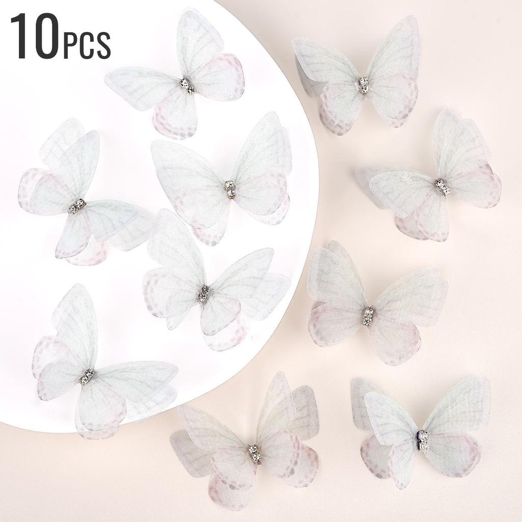 10pcs/Lot 5cm Double Layer Lace 3D Butterfly Applique Simulation Mesh For Handmade Clothes Nail Hair Clip Wedding Decoration