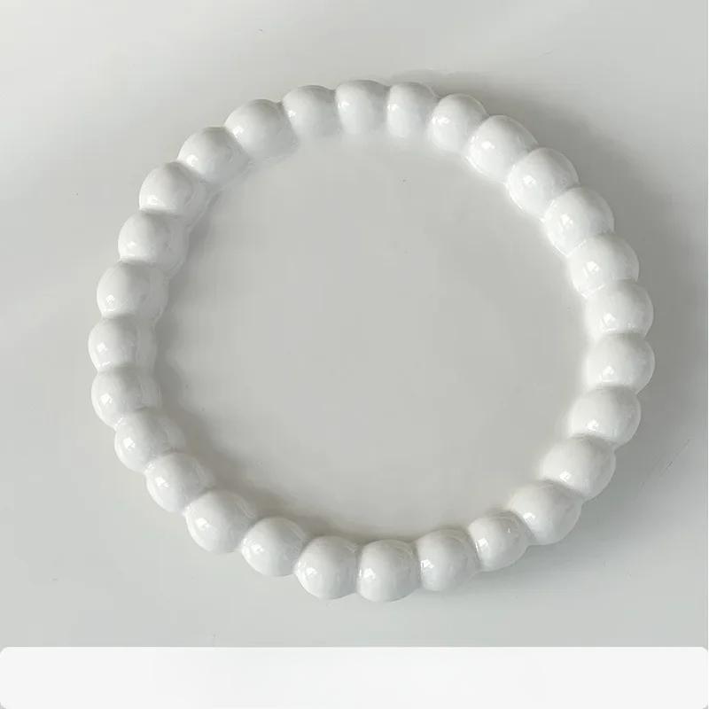 

Белые/Желтые Бусины Керамическая Тарелка Круглая Посуда Основное Блюдо Западная Еда Декоративная Тарелка Кухонная Утварь Декоративный Поднос для Торта