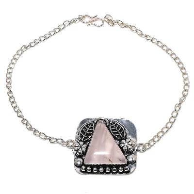 Natural Rose Quartz Gemstone Handmade 925 Sterling Silver Bracelet 7-8" B9r67