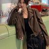 Women's Slimming PU Leather Jacket - Spring/Autumn, Lapel, Petite and Versatile Fashion