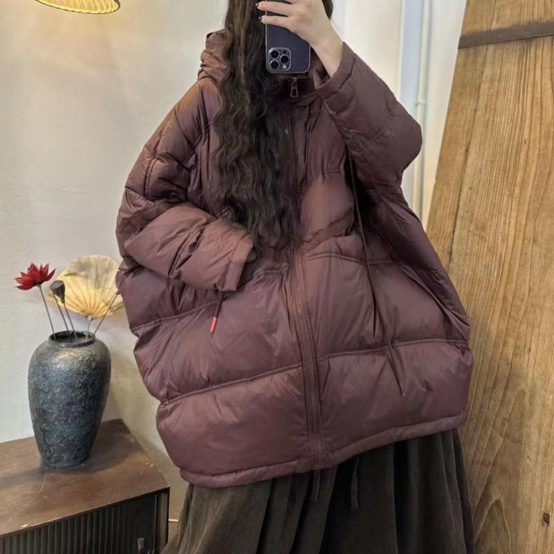 2025 Autumn/Winter Korean Style Plus Size White Duck Down Hooded Mid-Length Jacket for Women
