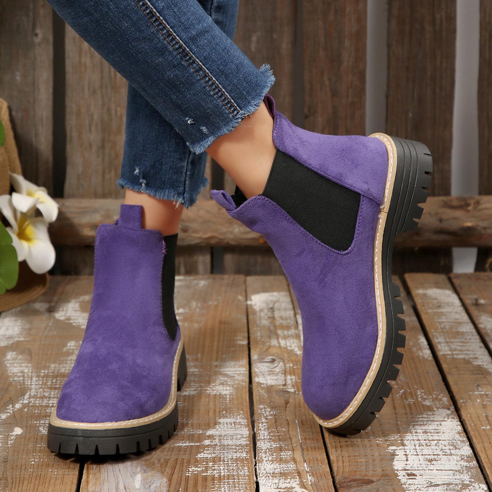 

Large Size Short Boots For Women Square Heel Fashionable Casual Round Toe Sleeve Versatile Women s Rain Boots for Women Size 12 39 фіолетовий