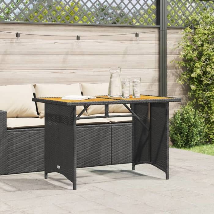 VidaXL Table de jardin et dessus en bois noir 110x68x70 cm poly rotin, meuble de jardin, meuble d'extérieur, table, table à 366355