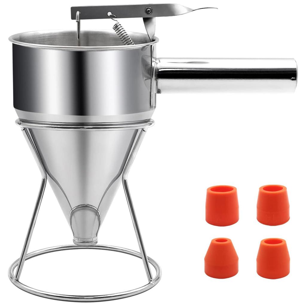Pannekakerøre Dispenser Rustfritt Stål Trakt Kakeverktøy Egnet for Cupcakes Vafler og Kaker med Justerbar Flyt