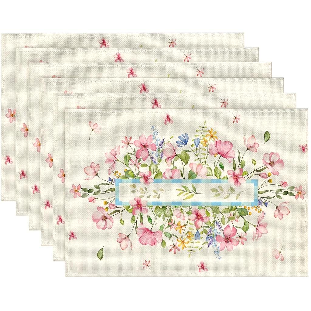 1PC Blooming Pink Flowers Spring Placemats Suitable for Party Kitchen Dining Decoration Measuring