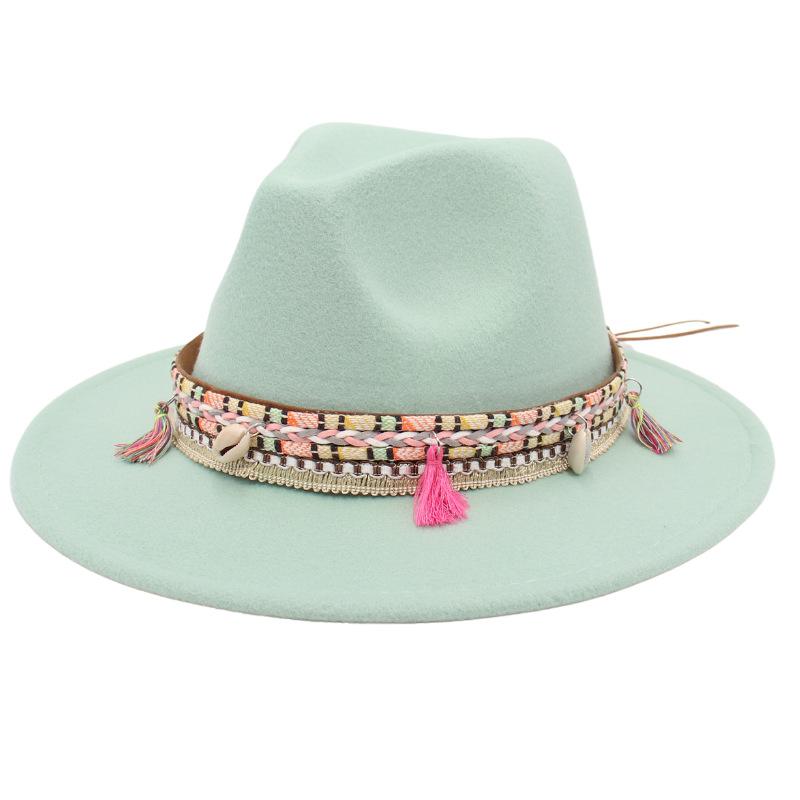 

Ethnic Style Top Hat Small Shell Decoration Fairy Felt Hat Tibetan Hat Performance Dance Fringed Jazz Hat L（58-60cm）