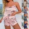 Sexy Satin Heart Print Camisole Pajama Set for Women