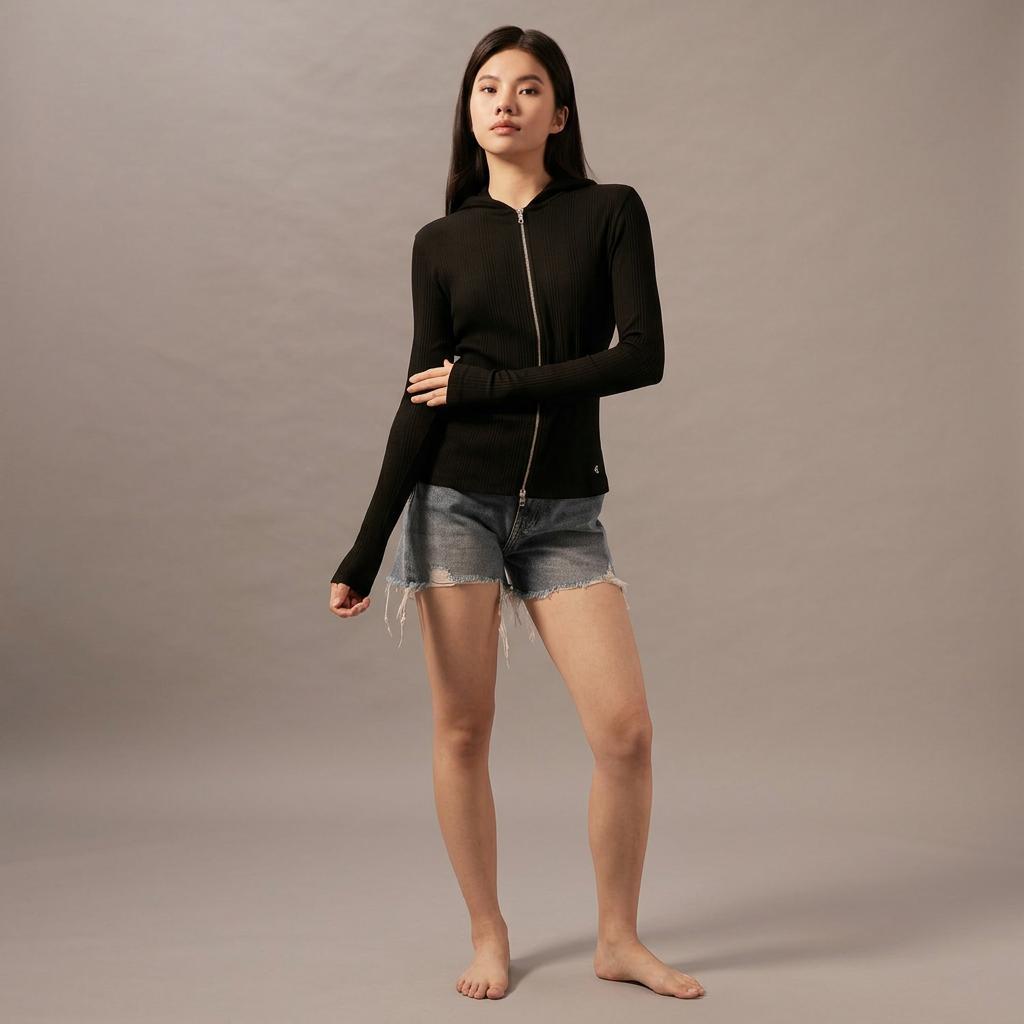 Calvin Klein Minimalistischer bestickter lässiger Pendler-Hoodie mit Reißverschluss Strickpullover Damenpullover Space-Black J223550