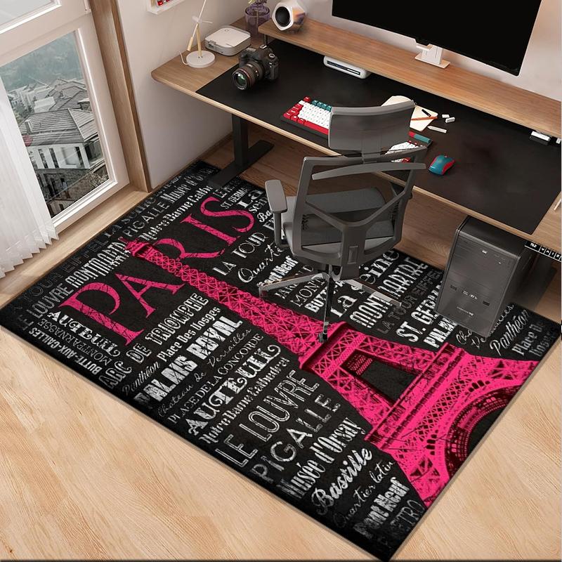Parisian Eiffel Tower Romance Office Rug Chair Mat, Entryway Carpet, Suitable for Front Door, Bedroom, Living Room, Desk, Holiday Gift