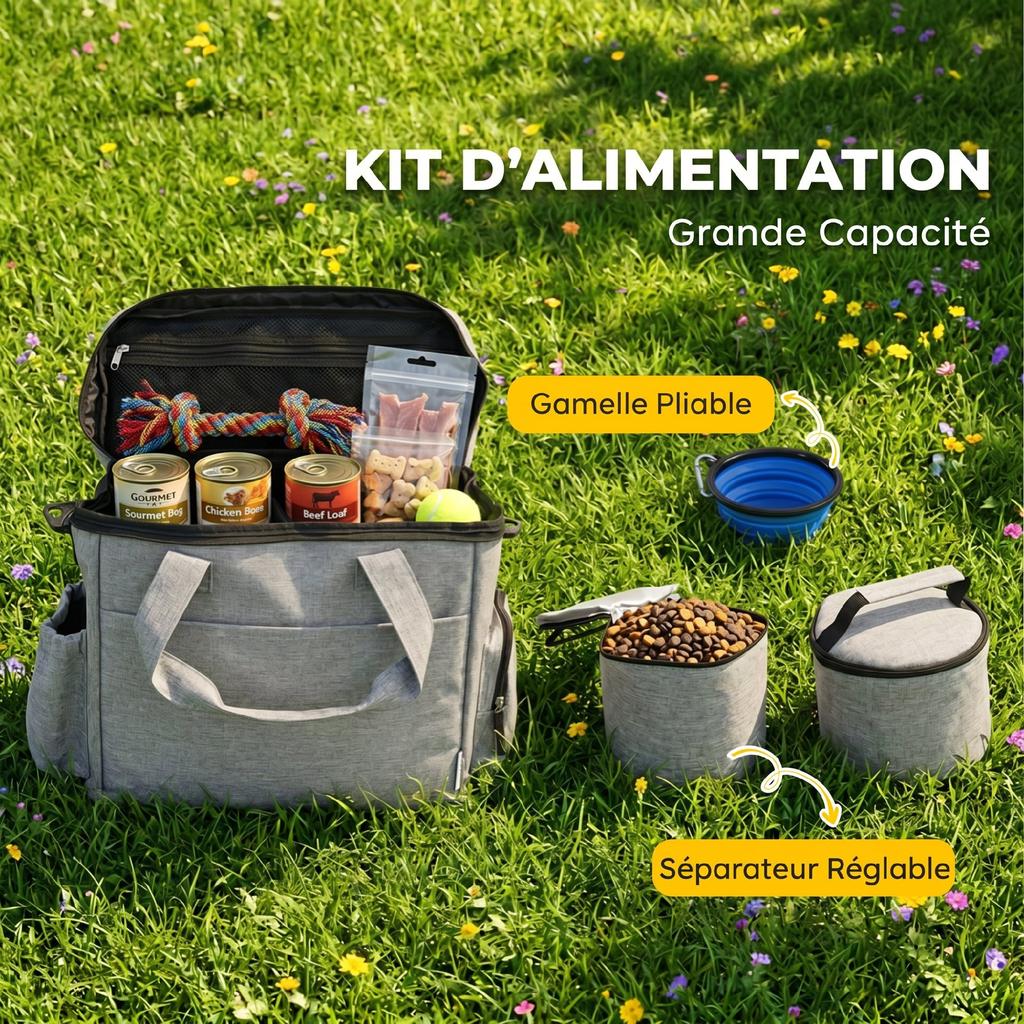 Dog Carrier Bag with Pockets, 2 Food Bags, Bowl, 38 x 17 x 35 cm, Light Grey
