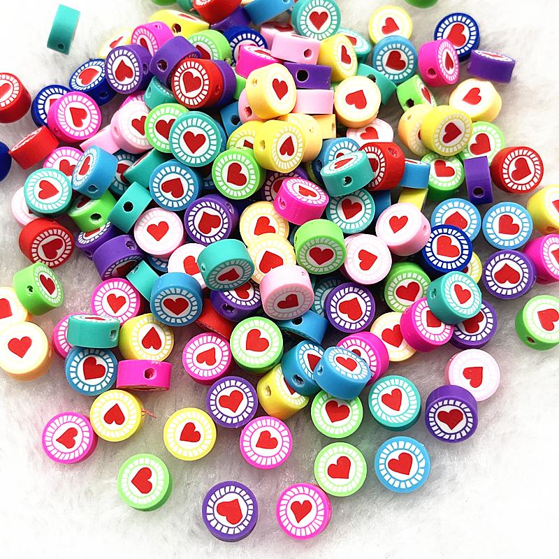 30pcs 10mm Heart Shape Love Beads Polymer Clay Beads Spacer Loose Beads for Jewelry Making DIY Bracelet Earring