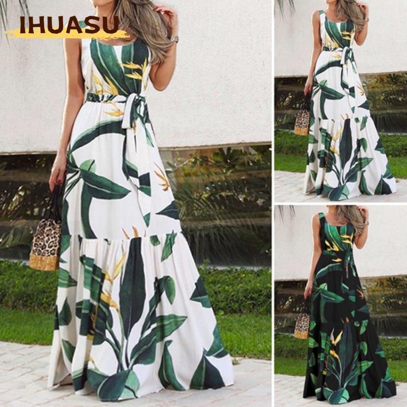 IHUASU Fashion Summer Spring Sleeveless U-Neck Casual Dresses