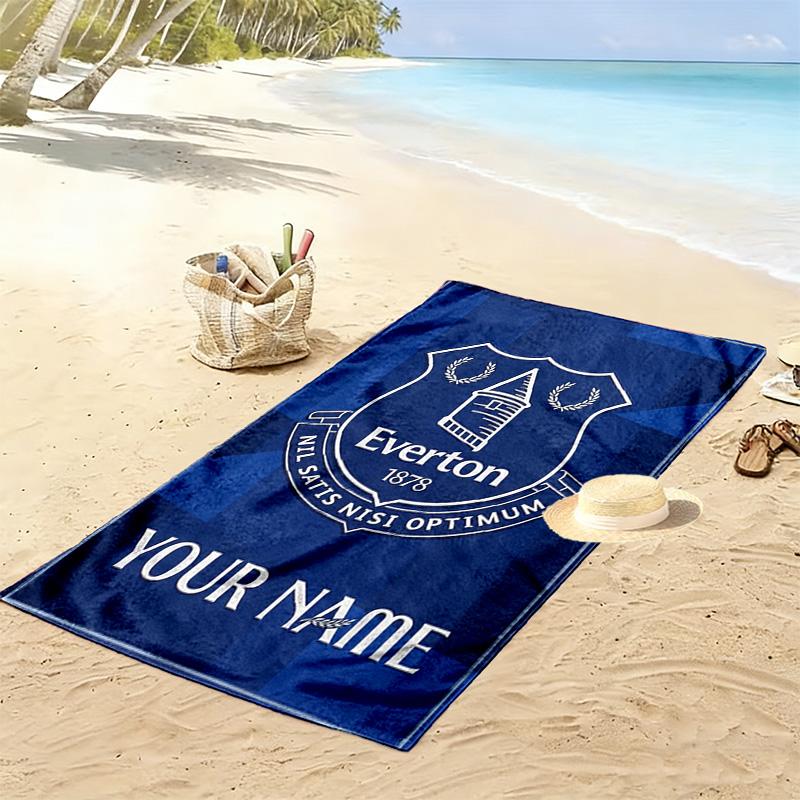 Name Custom Everton FC Logo Print Beach Towel, Large Soft Quick Dry Towel for Beach Camping Swimming