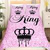 Modern King Crown Nevresim Takımı İkiz Siyah Pembe Yatak Takımı Kadın Yetişkin Çift Yorgan Kılıfı Kızlar Sevgililer Günü Yorgan Kılıfı