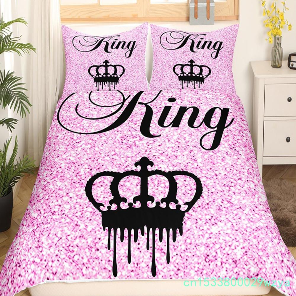 Modern King Crown Nevresim Takımı İkiz Siyah Pembe Yatak Takımı Kadın Yetişkin Çift Yorgan Kılıfı Kızlar Sevgililer Günü Yorgan Kılıfı