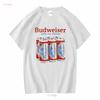 New Budweiser Beer Bud 6 Pack Classic Logo White Men's Vintage T Shirt Long Sleeves Vintage Washed Streetwear Fashion Unisex